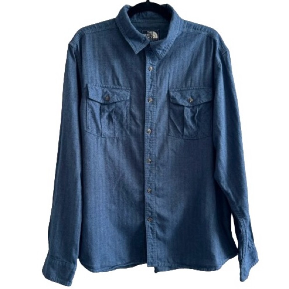 The North Face Blue Thick Cotton Button Down Long Sleeve Shirt Hiking Outdoors